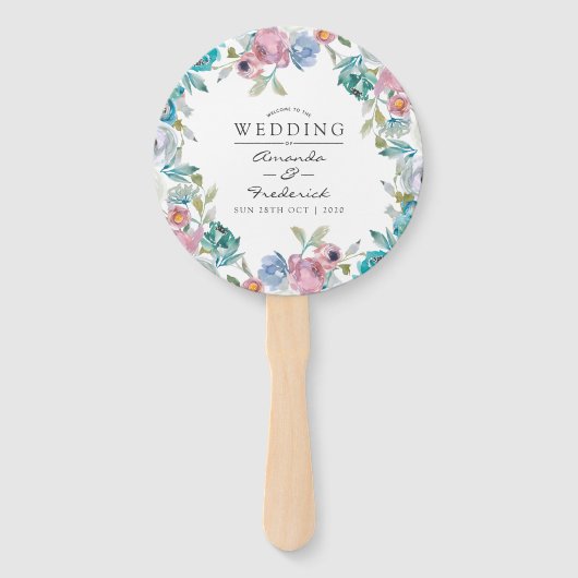 Dusty Blue en Turquoise Floral Wedding Favor Handwaaier (Voorkant)