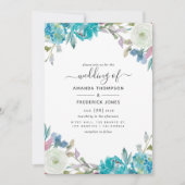 Dusty Blue en Turquoise Floral Wedding Kaart (Voorkant)