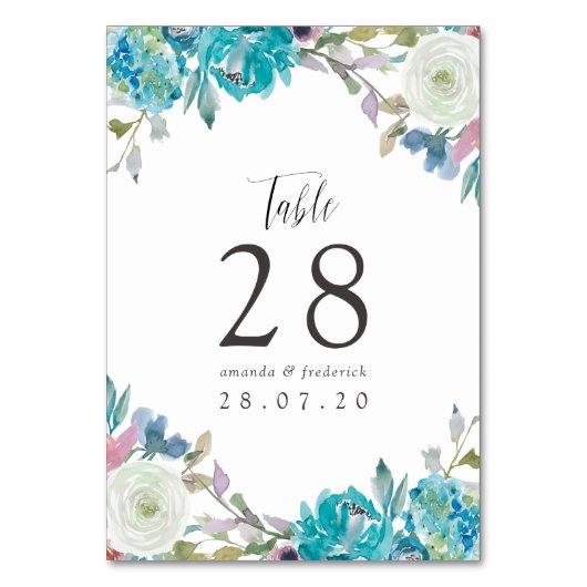 Dusty Blue en Turquoise Floral Wedding Kaart (Voorkant)