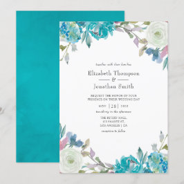 Dusty Blue en Turquoise Floral Wedding Kaart