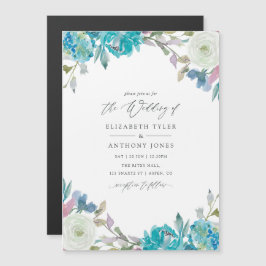 Dusty Blue en Turquoise Floral Wedding Magnetische Uitnodiging