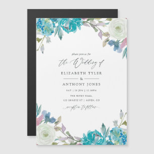 Dusty Blue en Turquoise Floral Wedding Magnetische Uitnodiging