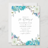Dusty Blue en Turquoise Floral Wedding Magnetische Uitnodiging (Voorkant)