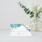 Dusty Blue en Turquoise Floral Wedding Plaatskaartje (Staand voorkant)
