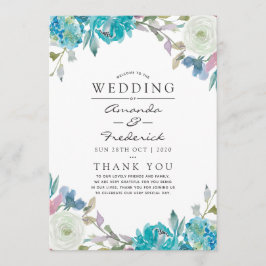 Dusty Blue en Turquoise Floral Wedding Programmakaart