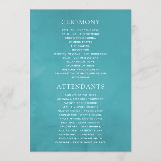 Dusty Blue en Turquoise Floral Wedding Programmakaart (Achterkant)