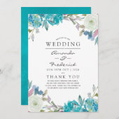 Dusty Blue en Turquoise Floral Wedding Programmakaart (Voorkant / Achterkant)