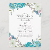 Dusty Blue en Turquoise Floral Wedding Programmakaart (Voorkant)