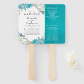Dusty Blue en Turquoise Floral Wedding Programme Handwaaier (Voorkant en achterkant)