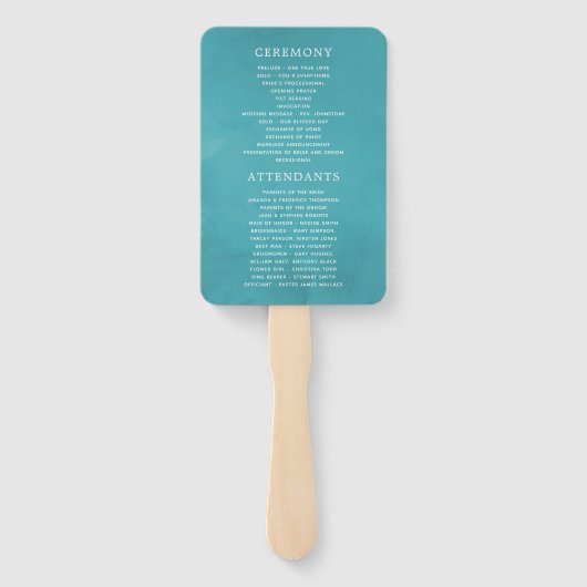 Dusty Blue en Turquoise Floral Wedding Programme Handwaaier (Achterkant)