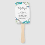Dusty Blue en Turquoise Floral Wedding Programme Handwaaier (Voorkant)