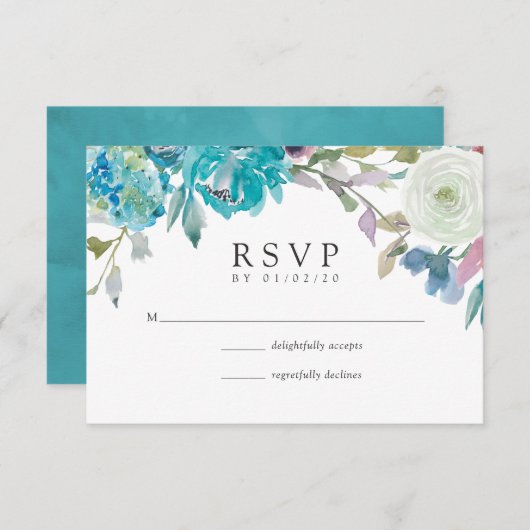 Dusty Blue en Turquoise Floral Wedding RSVP