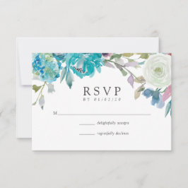 Dusty Blue en Turquoise Floral Wedding RSVP
