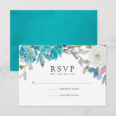 Dusty Blue en Turquoise Floral Wedding RSVP Kaartje (Voorkant / Achterkant)