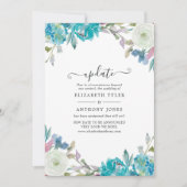 Dusty Blue en Turquoise Floral Wedding Update Kaart (Voorkant)