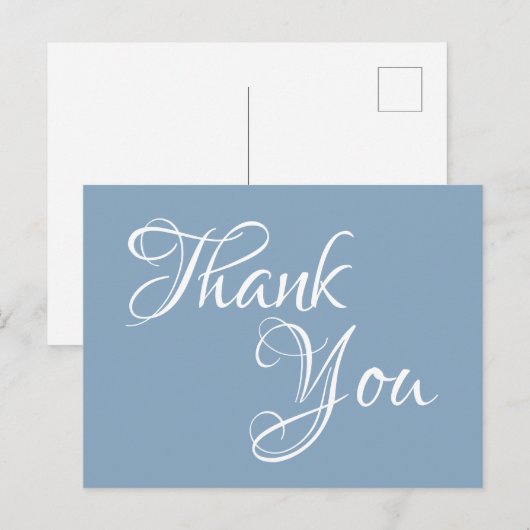 Dusty Blue en White Calligraphy Hartelijk dank Briefkaart (Voorkant / Achterkant)