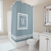 Dusty Blue en White Classic Square Monogram Douchegordijn (In situ)