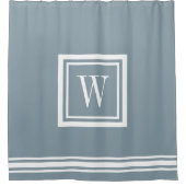 Dusty Blue en White Classic Square Monogram Douchegordijn (Voorkant)