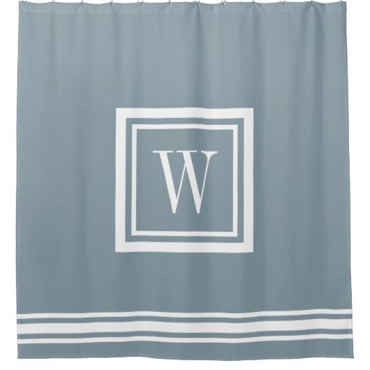 Dusty Blue en White Classic Square Monogram Douchegordijn (Voorkant)