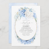 Dusty Blue en White Floral Baptism Kaart (Voorkant / Achterkant)