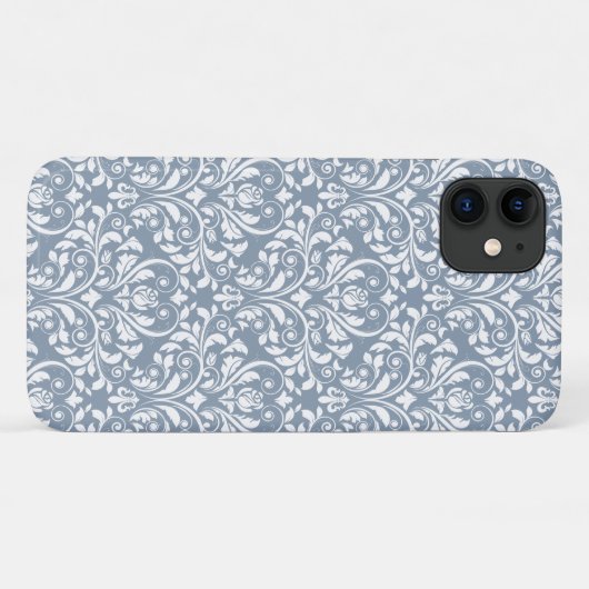 Dusty Blue en White Floral Damask Pattern Case-Mate iPhone Case (Achterkant (horizontaal))