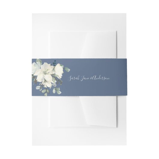 Dusty Blue en White Floral - Dusty Blue Uitnodigingen Wikkel (Voorkant Voorbeeld)