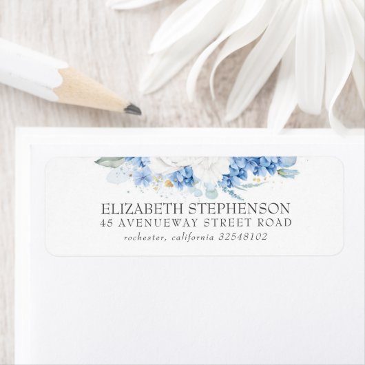 Dusty Blue en White Floral Elegant Etiket (Insitu)