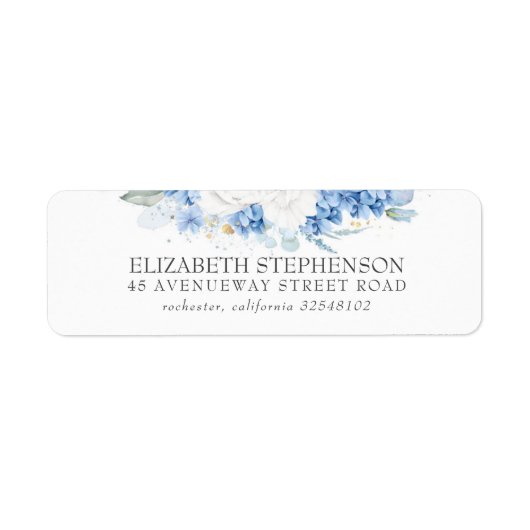 Dusty Blue en White Floral Elegant Etiket (Voorkant)
