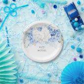 Dusty Blue en White Floral Elegant Papieren Bordje (Feest)
