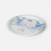 Dusty Blue en White Floral Elegant Papieren Bordje (Gekanteld)