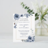 Dusty Blue en White Floral Gold Botanical Weddensc Kaart (Staand voorkant)