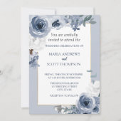 Dusty Blue en White Floral Gold Botanical Weddensc Kaart (Voorkant)