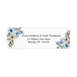 Dusty Blue en White Floral Gold Return Address Etiket