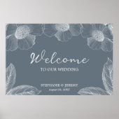 Dusty Blue en White Floral Line Art Poster (Voorkant)