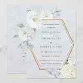 Dusty Blue en White Floral Waterverf Wedding Kaart (Voorkant / Achterkant)