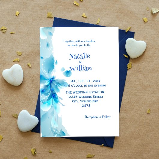Dusty Blue en White Floral Wedding Invitation Kaart