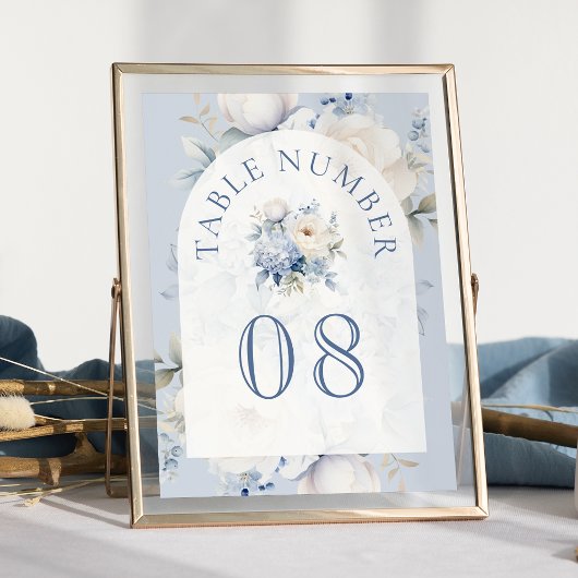 Dusty Blue en White Floral Wedding Kaart