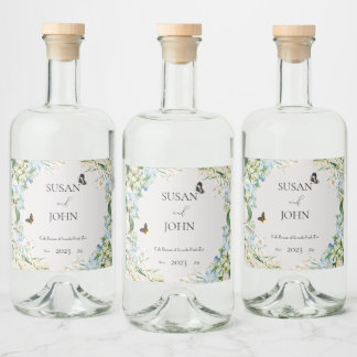 Dusty Blue en White Floral Wedding Likeurfles Etiket