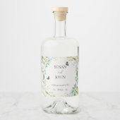 Dusty Blue en White Floral Wedding Likeurfles Etiket (Voorkant)