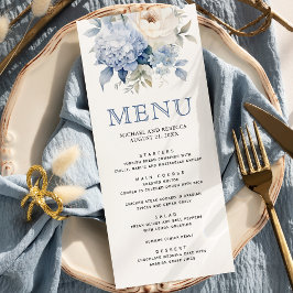 Dusty Blue en White Floral Wedding Menu