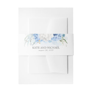 Dusty Blue en White Floral Wedding Uitnodigingen Wikkel