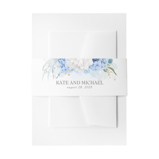 Dusty Blue en White Floral Wedding Uitnodigingen Wikkel (Voorkant Voorbeeld)