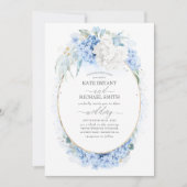 Dusty Blue en White Flowers Elegant Wedding Kaart (Voorkant)