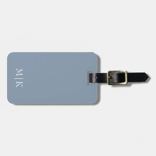 Dusty Blue en White | Modern monogram Bagagelabel (Voorkant horizontaal)