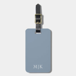 Dusty Blue en White | Modern monogram Bagagelabel