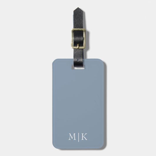 Dusty Blue en White | Modern monogram Bagagelabel (Voorkant verticaal)