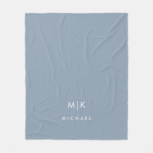 Dusty Blue en White | Modern monogram Fleece Deken (Voorkant)