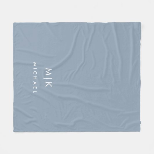 Dusty Blue en White | Modern monogram Fleece Deken (Voorkant (Horizontaal))