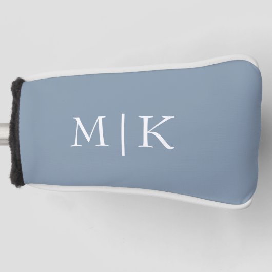 Dusty Blue en White | Modern monogram Golfheadcover (Voorkant)