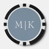 Dusty Blue en White | Modern monogram Poker Chips (Voorkant)